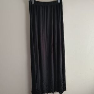 Black Volcom Maxi Skirt With Distressed Bottom. Size Small.